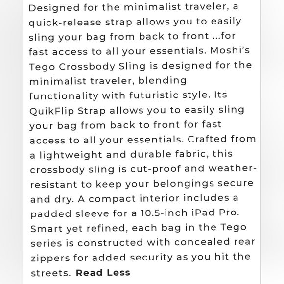 Moshi Tego - travel unisex crossbody slingpack; backpack! - Picture 4 of 6